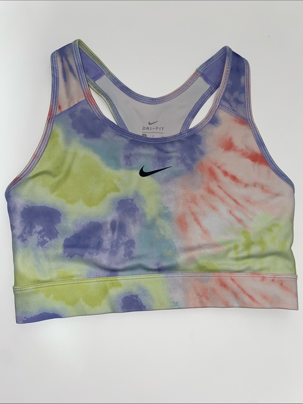 Nike Tie-Dye Racerback Sports Bra — Lavender, Lime, Coral